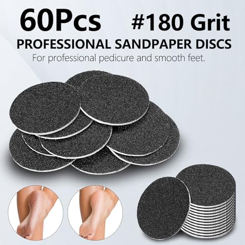 ZABOUL Fine 180 Grit Replaceable Sandpaper Discs for Electric Foot File, 60 Pack