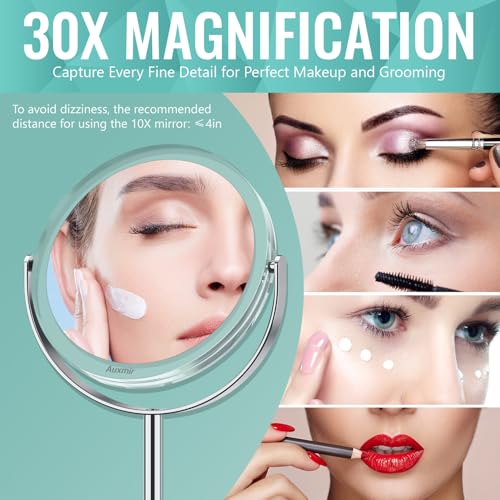 Auxmir 1X/ 30X Magnifying Mirror, Makeup Mirror with Tweezer, Double Sided Round Vanity Tabletop Mirror, 360¡Æ Rotation Portable for Dressing Table Desk Bathroom Bedroom Travel, Clear