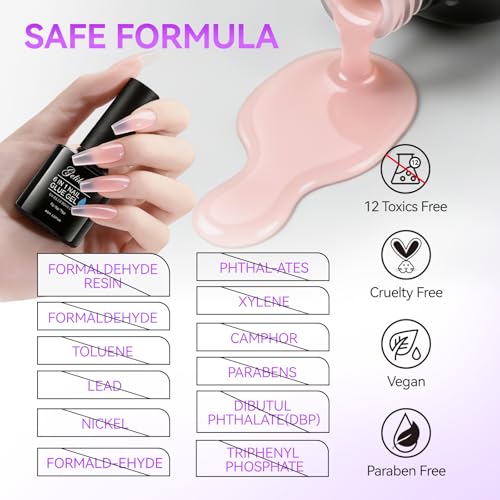 Gelike EC 6-in-2 Jelly Builder Gel Nail Glue Nude Pink - UV Rubber Base for Short Extensions & Tips, 3 - Nude