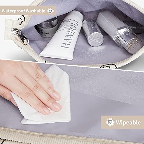 WLLWOO 2pcs Corduroy Makeup Bag Set with Smile Face Design
