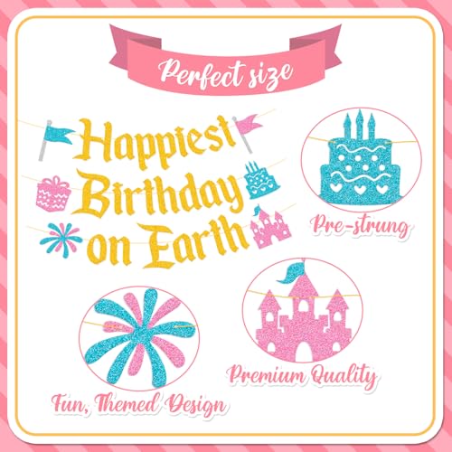 Happiest Birthday on Earth Banner - Princess Party Decorations