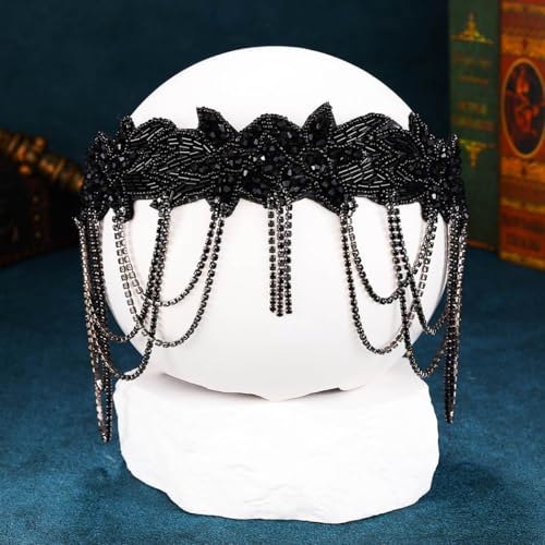 GORTIN 1920s Flapper Headpiece - Black Rhinestone Headband (1 Count)