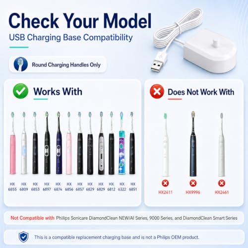 Philips Sonicare Electric Toothbrush Charger Cable - USB, IPX7 Waterproof