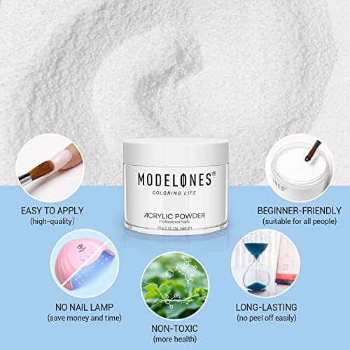 Modelones 2.12oz Transparent Clear Acrylic Powder for Nails - Non-Yellowing Formula, Quick Air-Dry, No Lamp Needed (2.12 Ounce / Transparent Crystal)