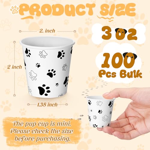 Yungyan 100 Pcs Disposable Mini Pup Cups with Paw Print Design
