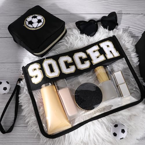 Soccer Makeup Bag Set - 2 Pcs Waterproof Cosmetic Travel Pouches for Women