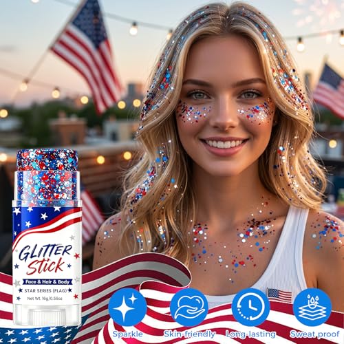 4th of July Glitter Stick Patriotic Hair Glitter Body Glitter face Glitter 4th of July Outfits for Women Fourth of July Outfit Women 4th of July Fourth of July Decorations£¬Red White and Blue X1