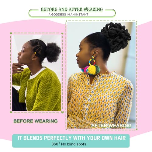 Liliyab 10-Inch Faux Locs Petal Bun Ponytail - Synthetic Dreadlock Hair Piece