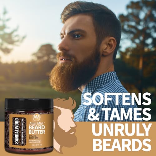 AM Beard Softening Butter with Sandalwood Scent - 4oz Moisturizing Beard Balm