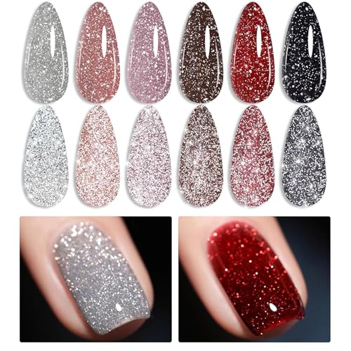 Born Pretty Reflective Glitter Gel Polish Set - 6 Sparkly Shades