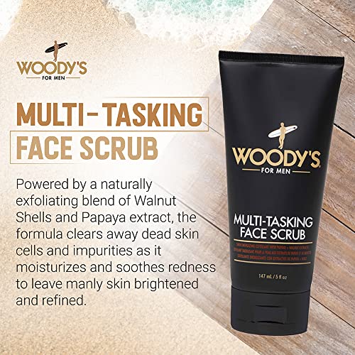 Woody's Multi-Tasking Face Scrub & Hydrating Cleanser for Men – Exfoliates & Moisturizes, 5 Fl Oz