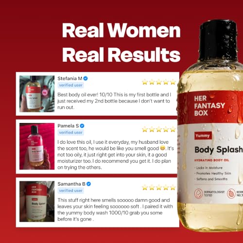 Her Fantasy Box Yummy Hydrating Body Oil 8 Fl Oz - Moisturizing, Non-Greasy Skincare