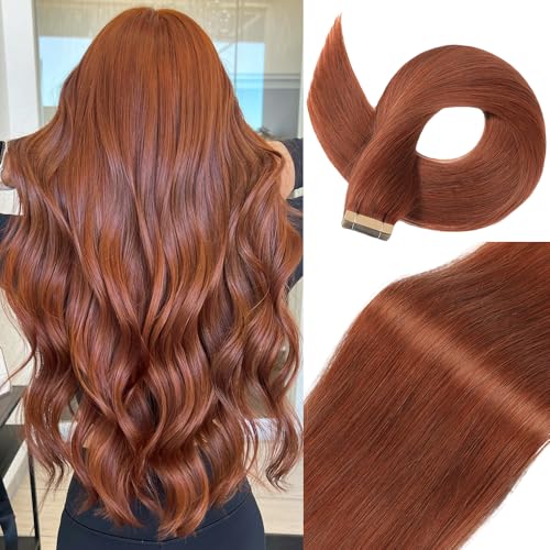 OBHD Auburn Brown Human Hair Tape-in Extensions 14 Inch Straight 20pcs