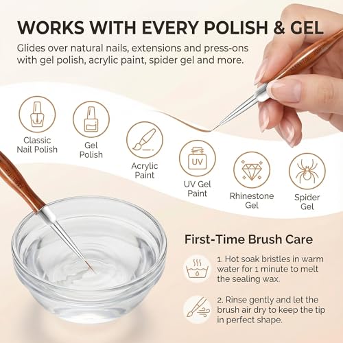 Wood Color 5PCS Nail Art Liner Brush Set - 5mm to 20mm Tips