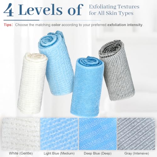 Gray Extra Long Exfoliating Shower Towel - Intensive Japanese Washcloth for Deep Skin Cleansing