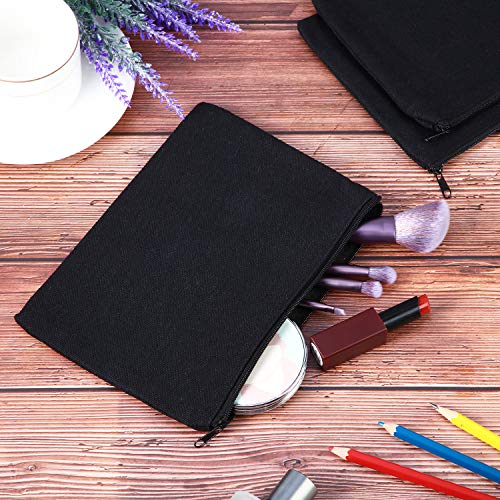 Large 16 Pcs Canvas Zipper Pouches - Beige and Black Pencil Bags