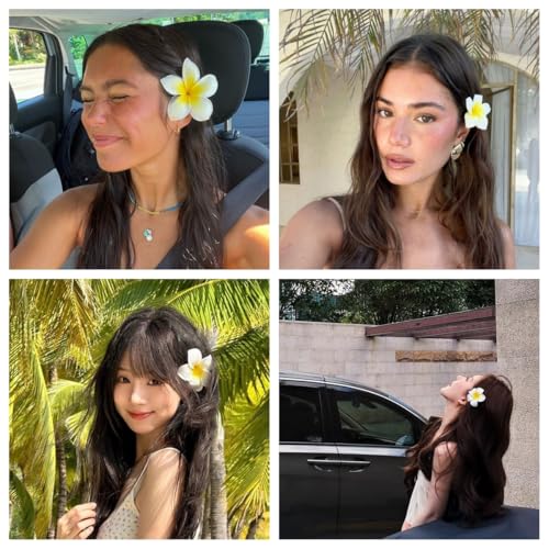 7PCS Plumeria Hawaiian Flower Hair Clips for Women - Bridal & Beach