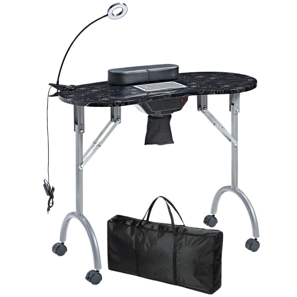 LOVEVLOGY LOVELOGY Portable Manicure Table，Nail Desk 4 Lockable with Wheels,Manicure Desk for Nail Tech with LED Light & Dust Collector,Black