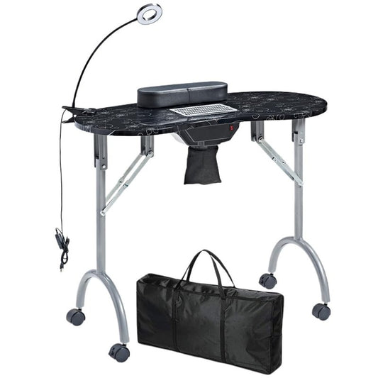 LOVEVLOGY LOVELOGY Portable Manicure Table，Nail Desk 4 Lockable with Wheels,Manicure Desk for Nail Tech with LED Light & Dust Collector,Black