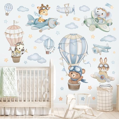 Wondever Hot Air Balloon Animals Wall Decals - Peel & Stick Kids Room Decor