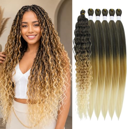 Ombre Blonde Pre Stretched Braiding Hair 26 Inch 1B/27/613 (Pack of 6)