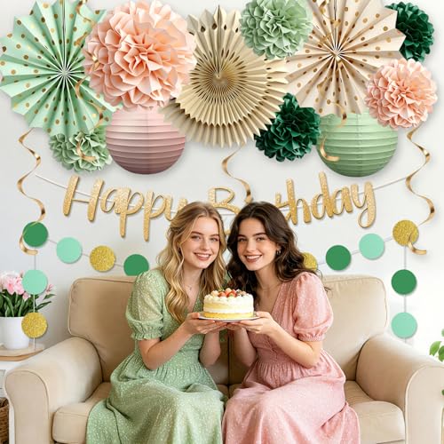 Sage Green and Peach Party Decorations Kit for Women & Girls