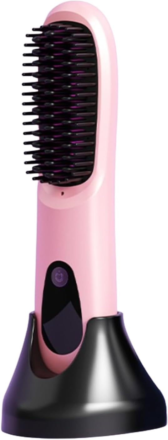 Cordless Hair Straightener Brush - Dual Charging, Compact Design for Home & Travel | Black