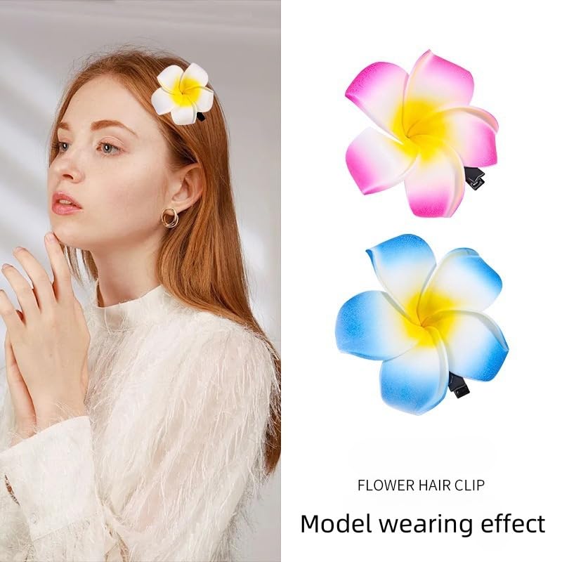 7PCS Plumeria Hawaiian Flower Hair Clips for Women - Bridal & Beach
