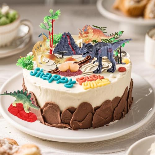 15PCS Dinosaur Cake Toppers Set | T-Rex, Volcano & Dino Figures for Birthday Parties
