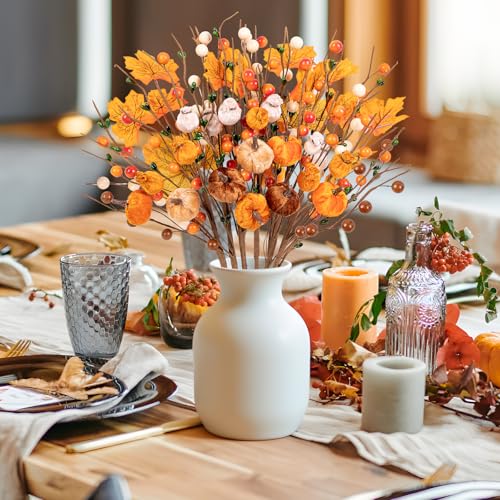 8Pcs Fall Artificial Flower Pumpkin Picks - Autumn Table Decor