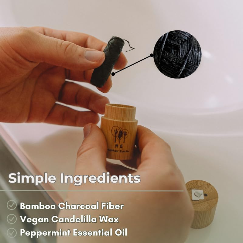 Vegan Bamboo Charcoal Dental Floss with Refillable Container - 100M
