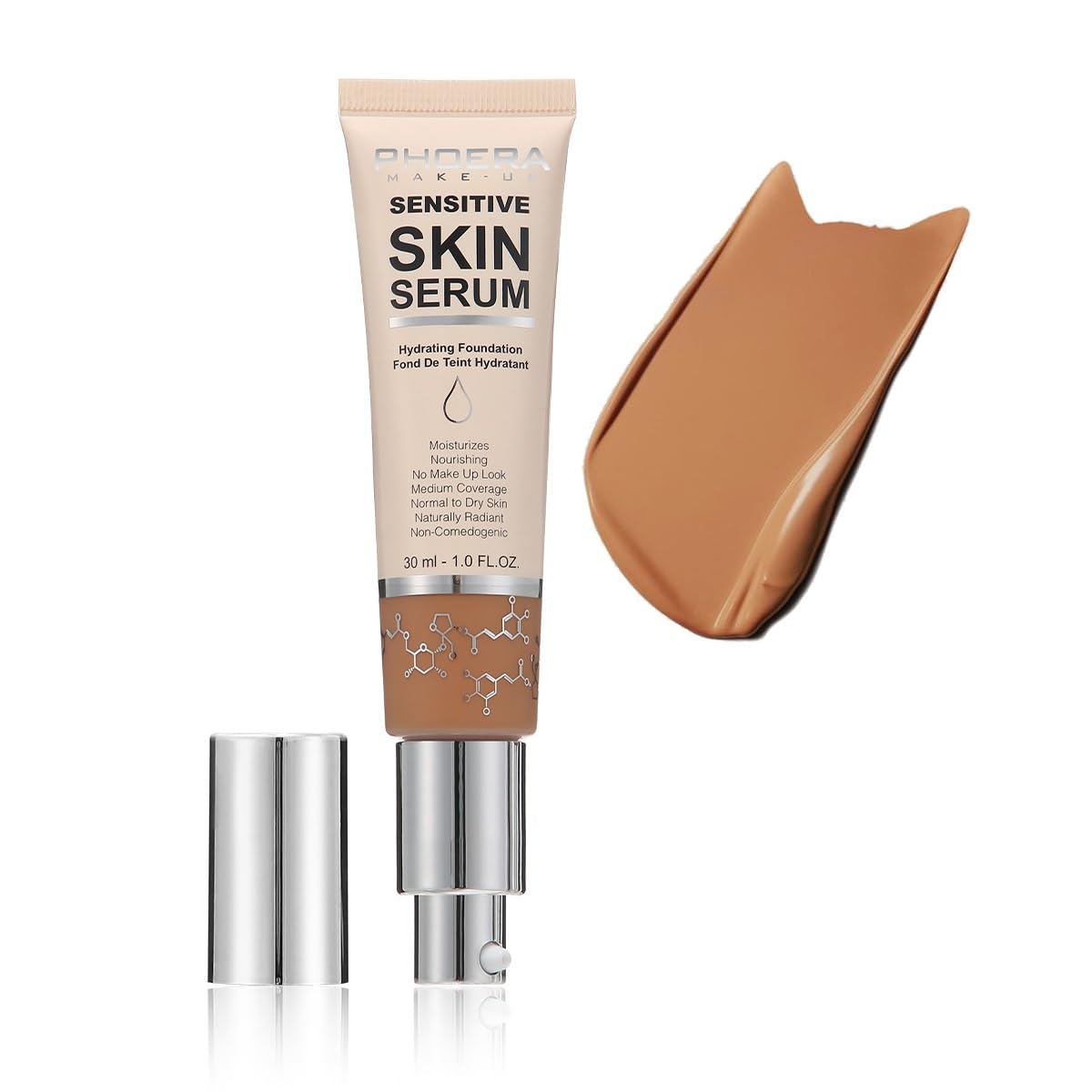 PHOERA Hydrating Serum Foundation - Flawless Full Coverage Makeup | N05 Tan, Hypoallergenic Formula