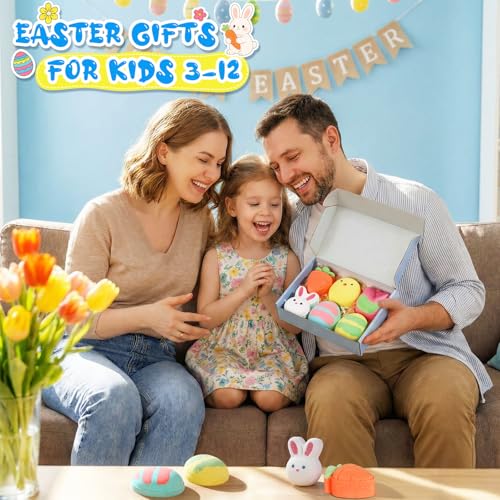 Kids Bath Bombs Easter Basket Favors - 6 Pack Bunny Carrot Bubble Bath Toys