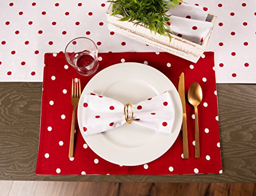 DII Polka Dot Cotton Napkins Set of 4 - 18x18 Inches, White/Red
