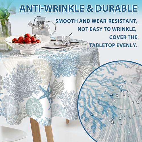 KORVITA 60-Inch Marine Theme Round Tablecloth - Washable & Stain Resistant