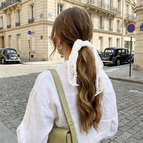 White Lace Head Scarf for Women - Adjustable Bohemian Bandana