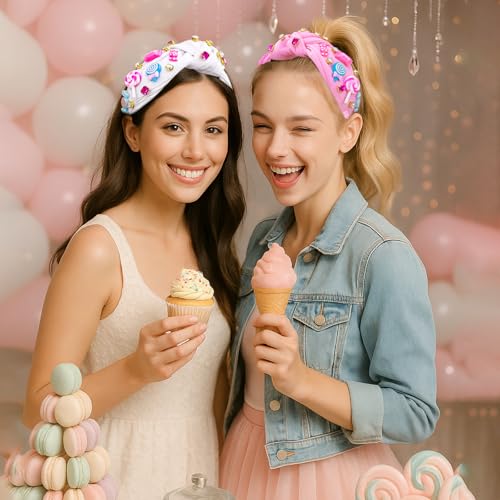 Pink Candy Knotted Headband for Women Girls - Candyland Party Accessory