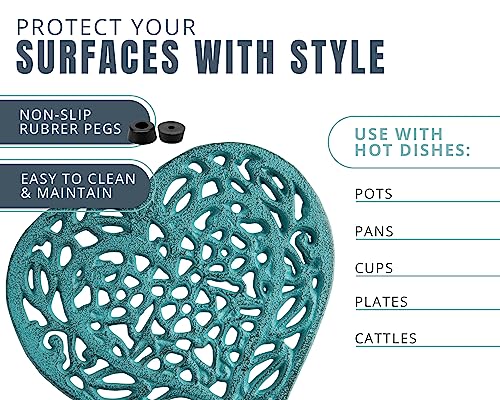Comfify Blue Cast Iron Heart Trivet for Hot Pots & Pans