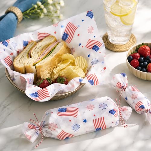 Patriotic Wax Paper Sheets - 150 Pcs USA Flag Deli Wraps