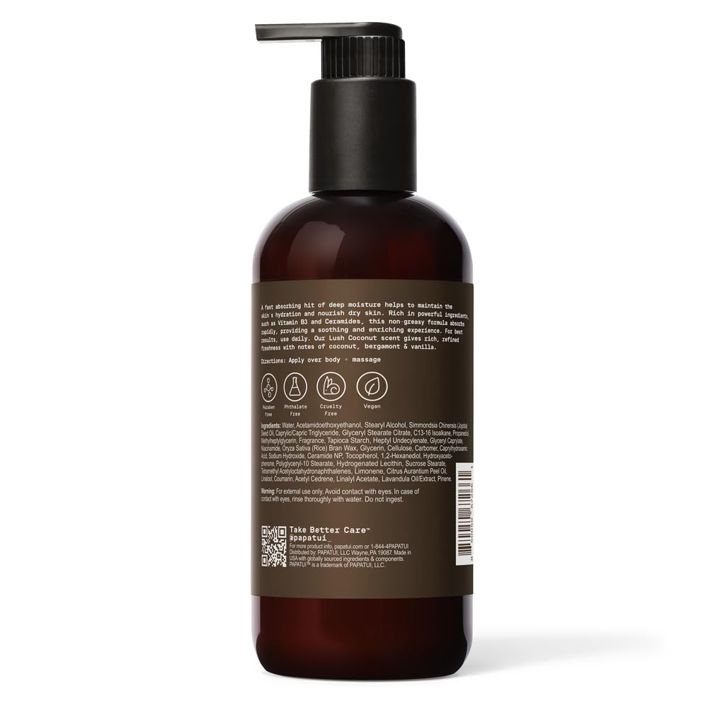 Men's Body Lotion - Lush Coconut Scent | Fast Absorbing & Lightweight Daily Moisture | Nourishing with Vitamin B3 & Ceramides | 11.5 fl oz