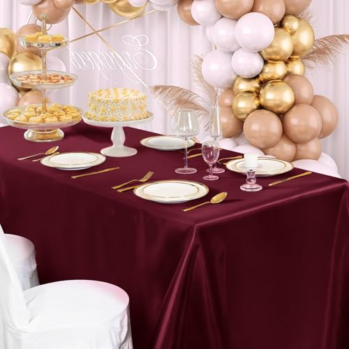 Burgundy Satin Tablecloth 60 x 102 Inches | Elegant Rectangle Cover for Weddings & Banquets