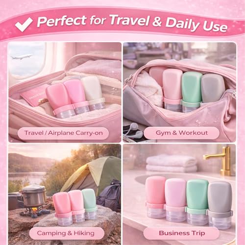 WXOIEOD 2 oz Clear & White Silicone Travel Bottles Leakproof TSA Approved 4 Pack