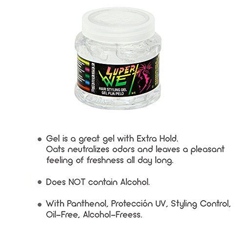 Super Wet Plus Unscented Transparent Hair Gel 8oz - Made in USA