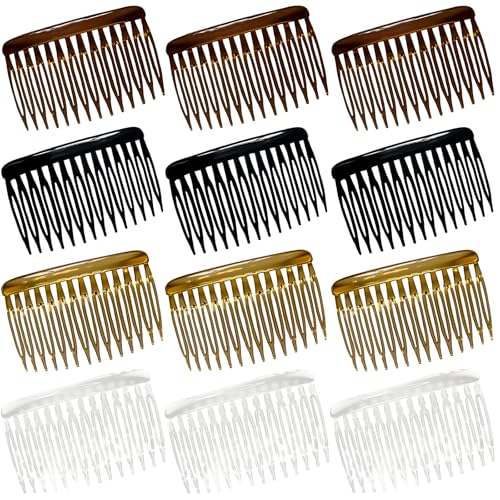 ELLOPH 12 Pack French Hair Combs for Women - Black, White, Brown, Decorative Side Hair Clips for Bridal & Updos, 14 Teeth, Fine & Thin Hair