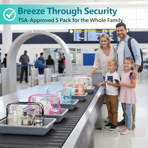 F-color TSA Approved Clear Toiletry Bag Set - 5 Pack for Travel