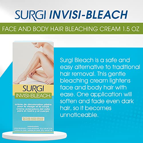 Surgiwax Invisi Bleach Face & Body Hair Bleaching Cream ? Lightener for Facial Hairs, Arms & Legs, Extra Gentle Formula for Sensitive Skin, 1.5 oz