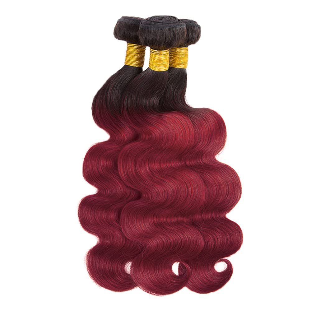 Ombre Body Wave Bundles Human Hair 99j Bundle 26 28 30 Inch 8A Grade Brazilian Virgin Hair 3 Bundles/150g Burgundy Body Wave Bundles Hair Weave