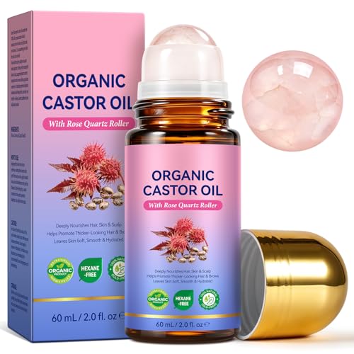 Organic Castor Oil Roll-On with Rose Quartz Roller - 2 fl. oz