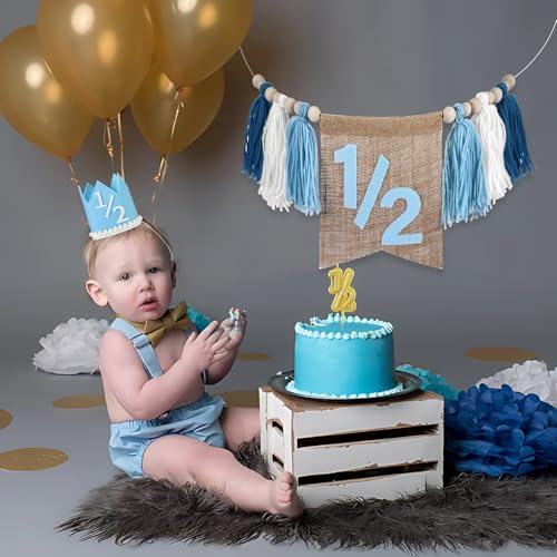 1/2 Birthday Boy Decorations Set with Crown and Garland
