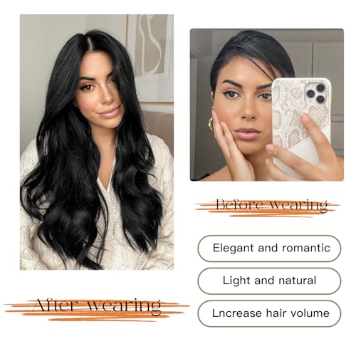 Long Black Layered Wigs for Women - 26 Inch Natural-Looking Synthetic Hair